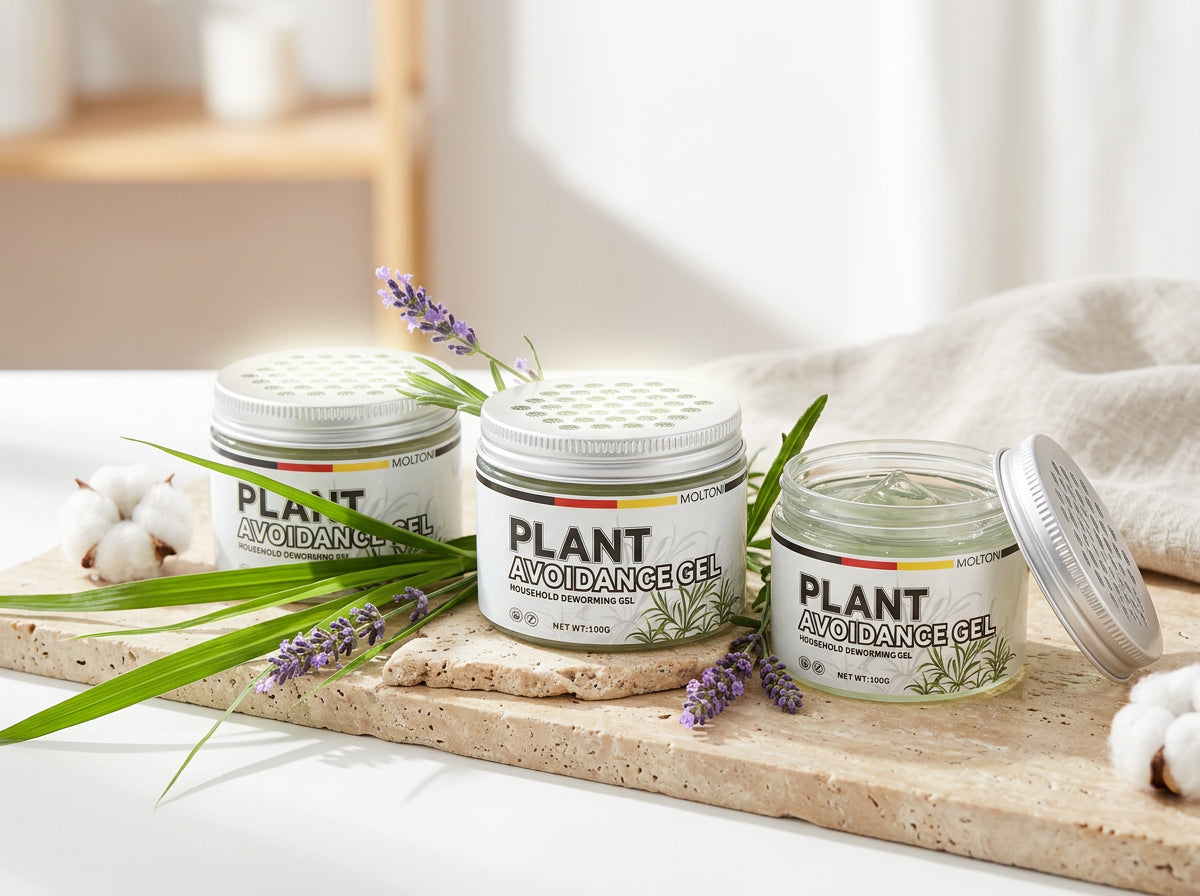 Close-up botanical styling around the bead jar with lavender and citronella cues