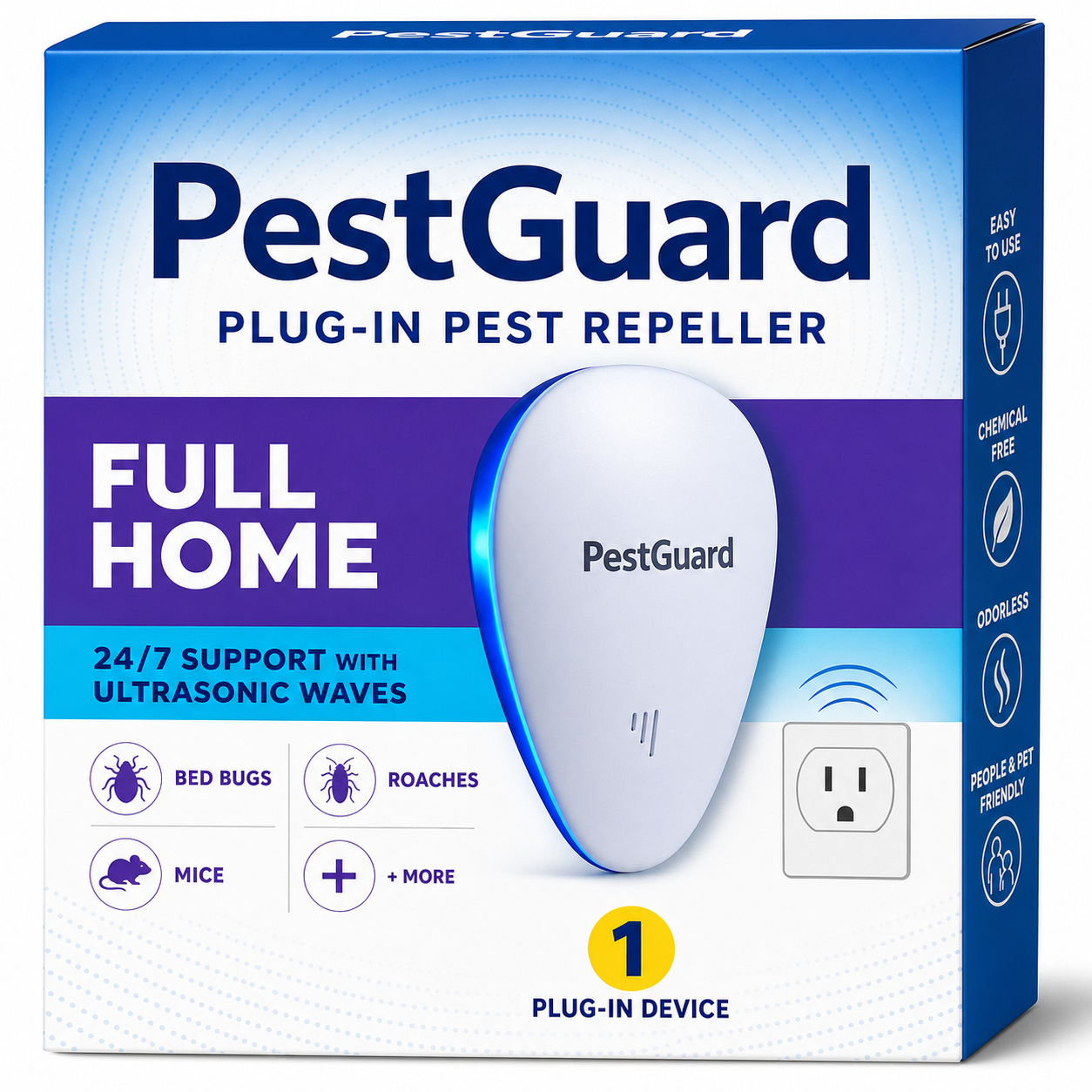 PestGuard™ Plug-In Ultrasonic Pest Repeller for Home | Bed Bug & Rodent Repellent Zevo-style image2 retail package main image