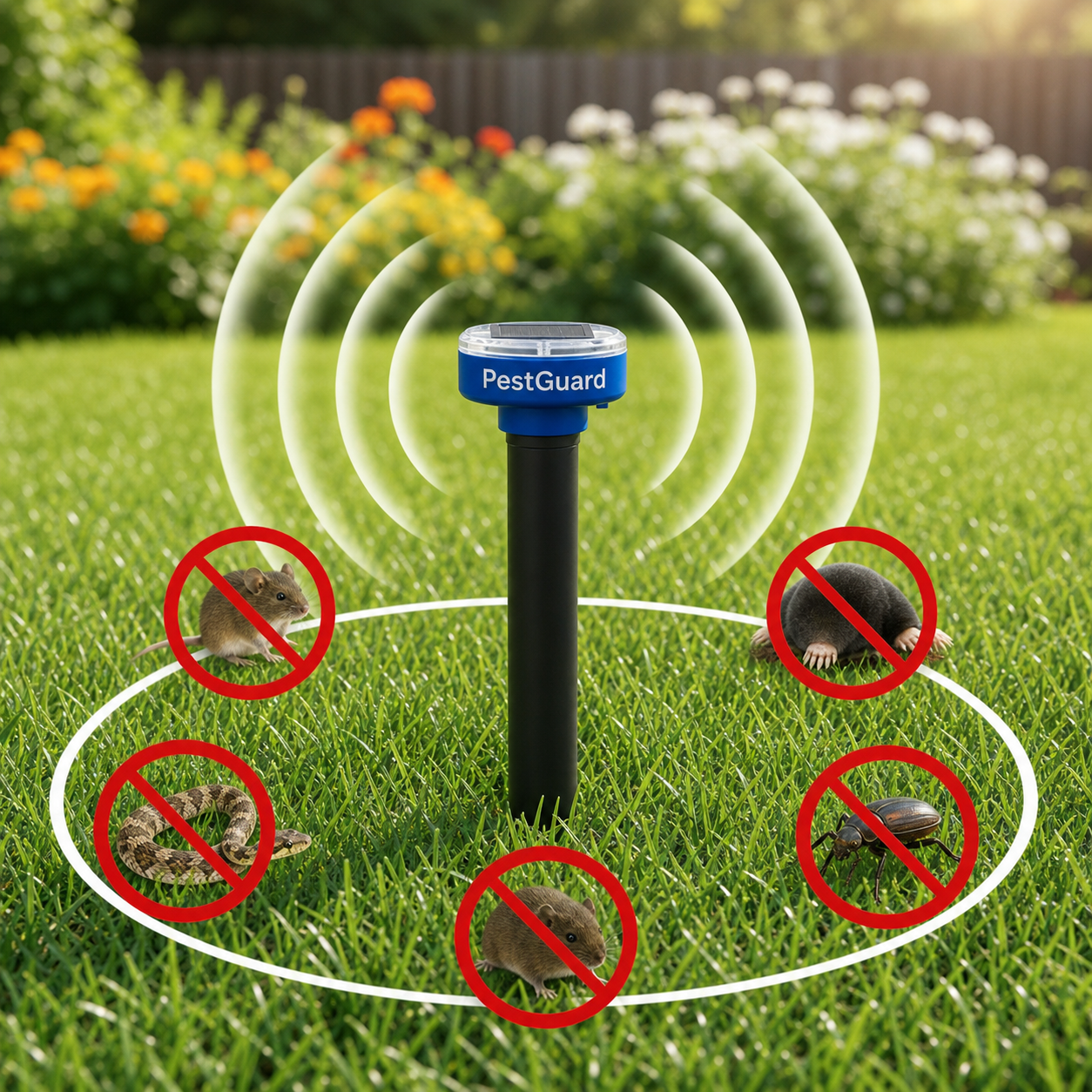PestGuard outdoor solar pest repeller coverage and target pests