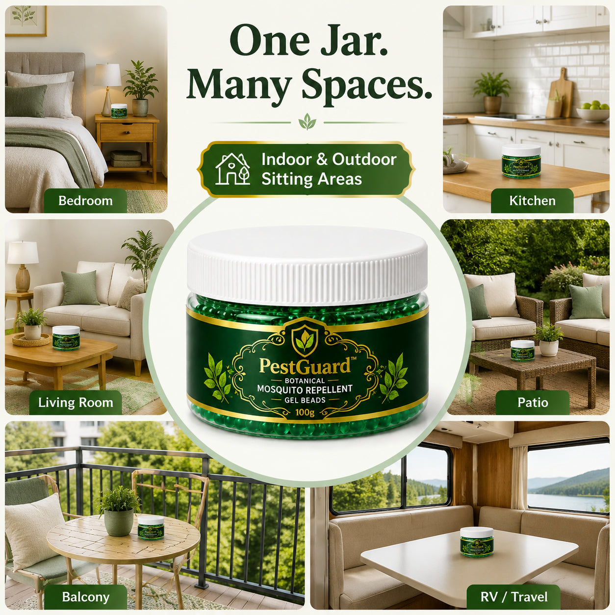 PestGuard mosquito repellent gel beads for bedroom kitchen living room patio balcony and travel