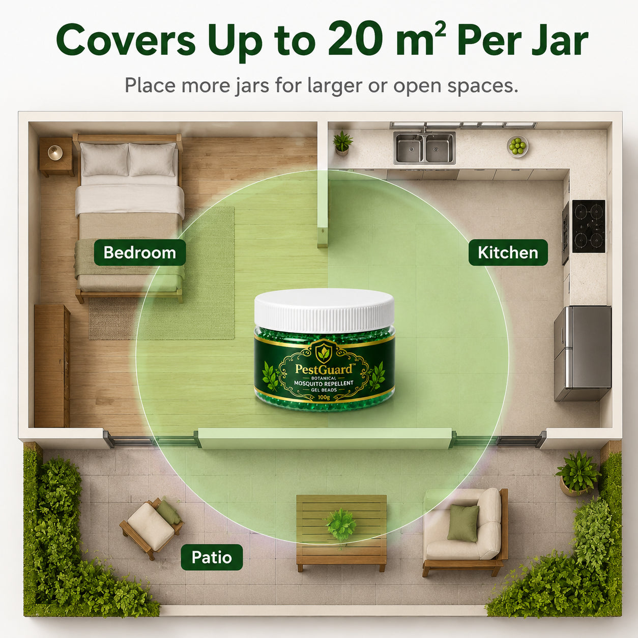 PestGuard mosquito repellent gel beads cover up to 20 square meters per jar