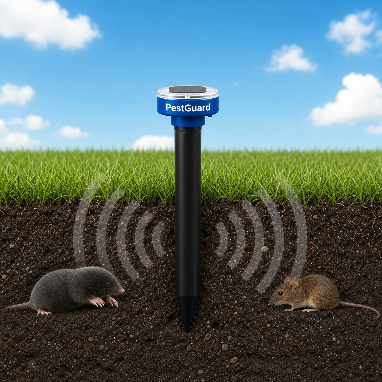 PestGuard lawn and soil protection solar pest repeller scene
