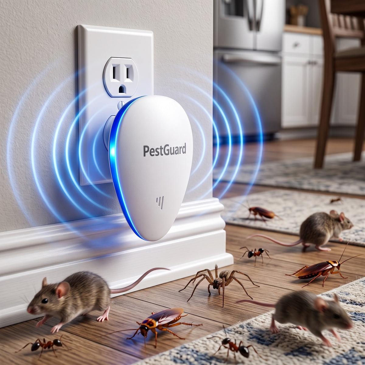 PestGuard plug-in pest repeller at home, pests running away