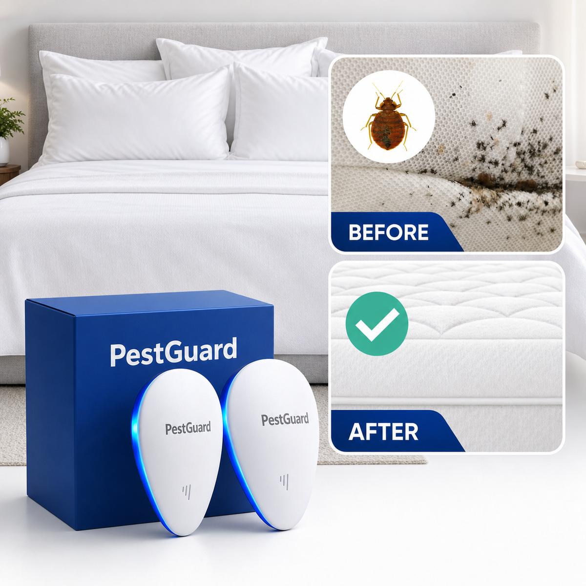 PestGuard bedroom before and after bed bug overview — LP-002
