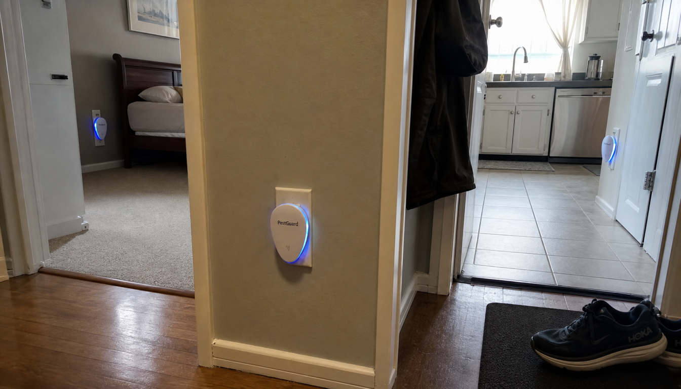 PestGuard device in hallway with room-by-room coverage visible