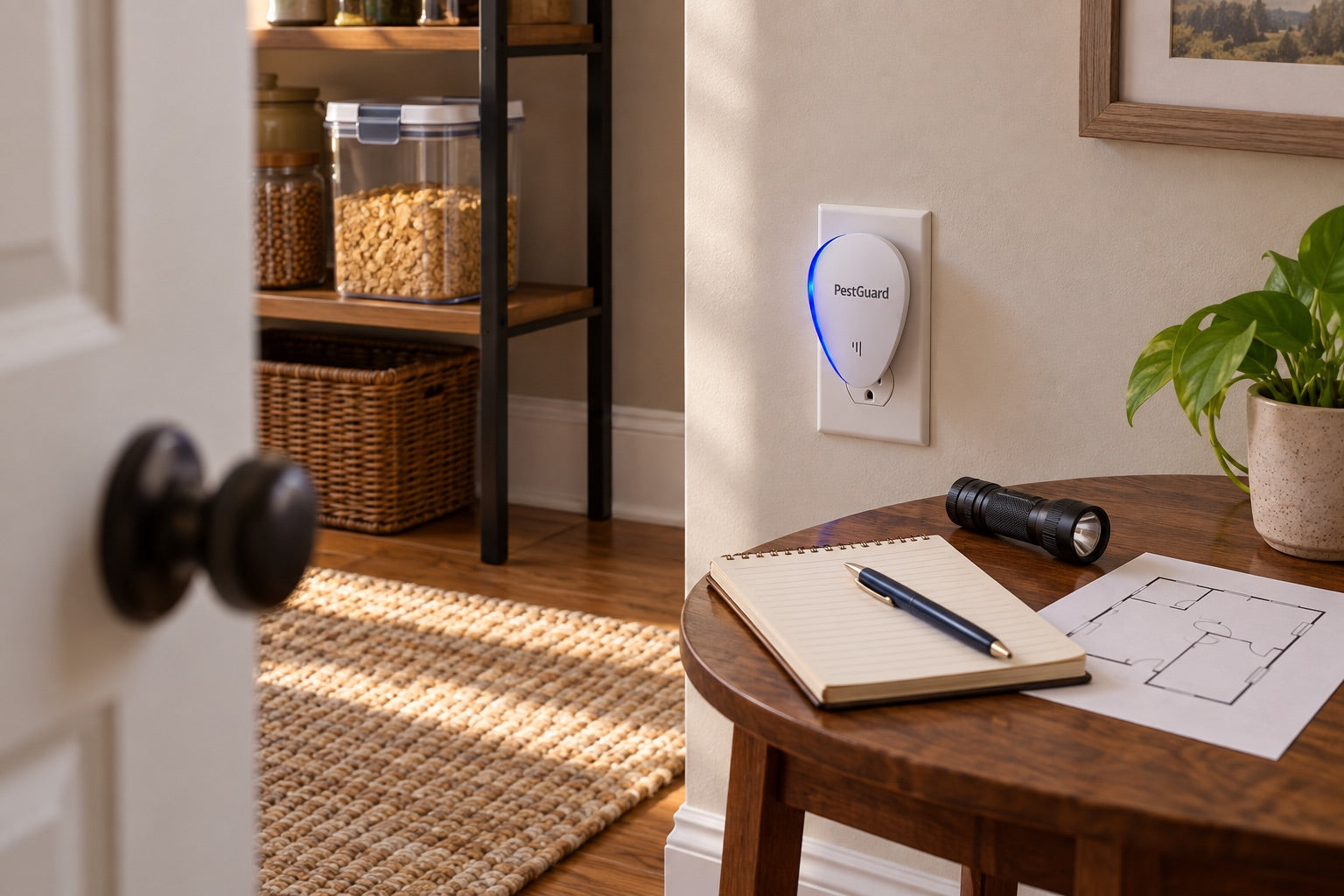 PestGuard in a defined test room with a notebook and flashlight for monitoring